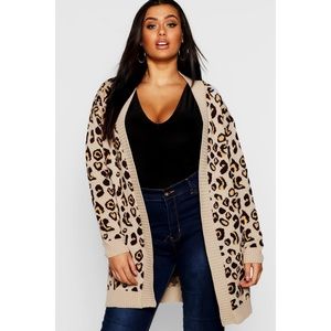 Boohoo Oversized Leopard Print Cardigan (Plus)